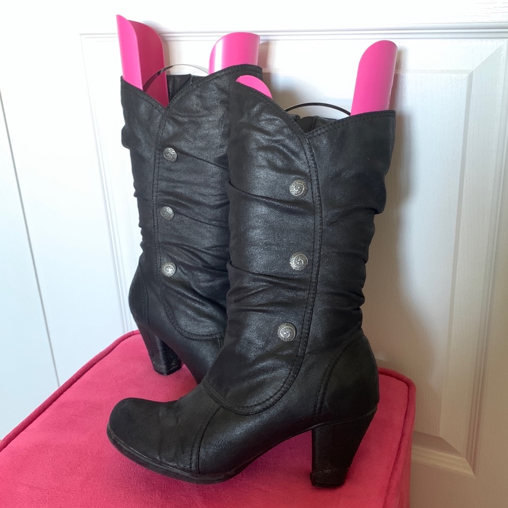 High Heel Faux Leather Black Boots